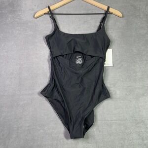 NWT Quince Italian Cut-Out One Piece Swimsuit Womens M Black Stretch Scoop Back